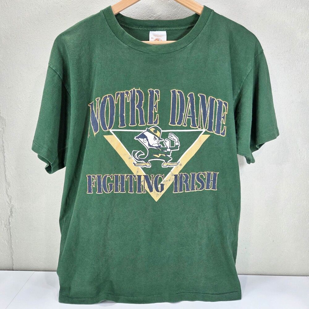 Vintage 90s Notre Dame Fighting Irish Green Single Stitch PM T Shirt Sz XL